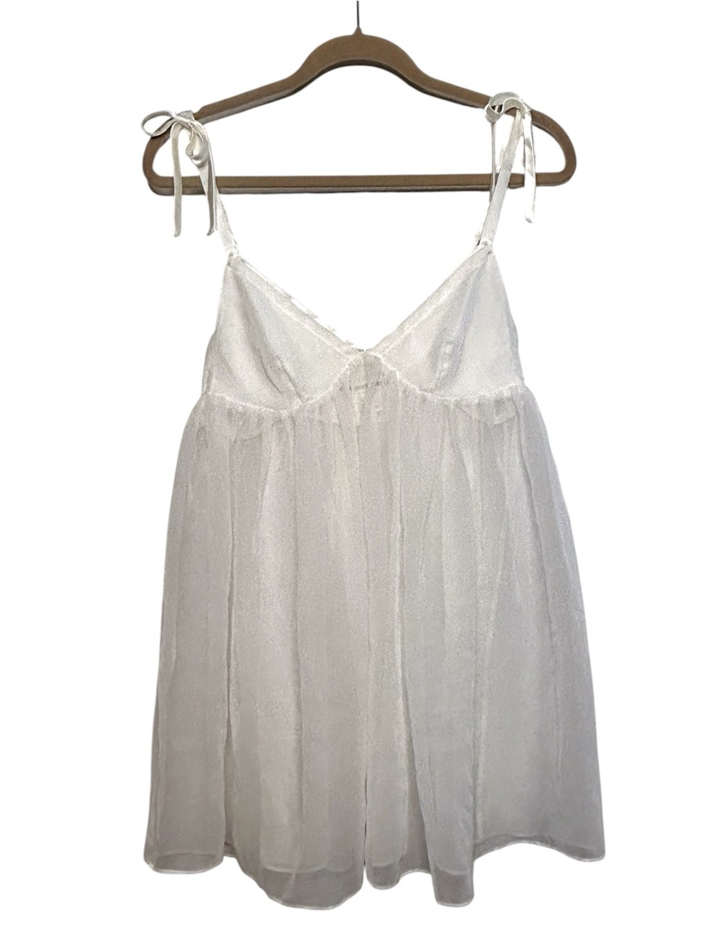 Vintage 90s Victoria's Secret Ivory Sheer w Satin Babydoll Bridal Lingerie Top S